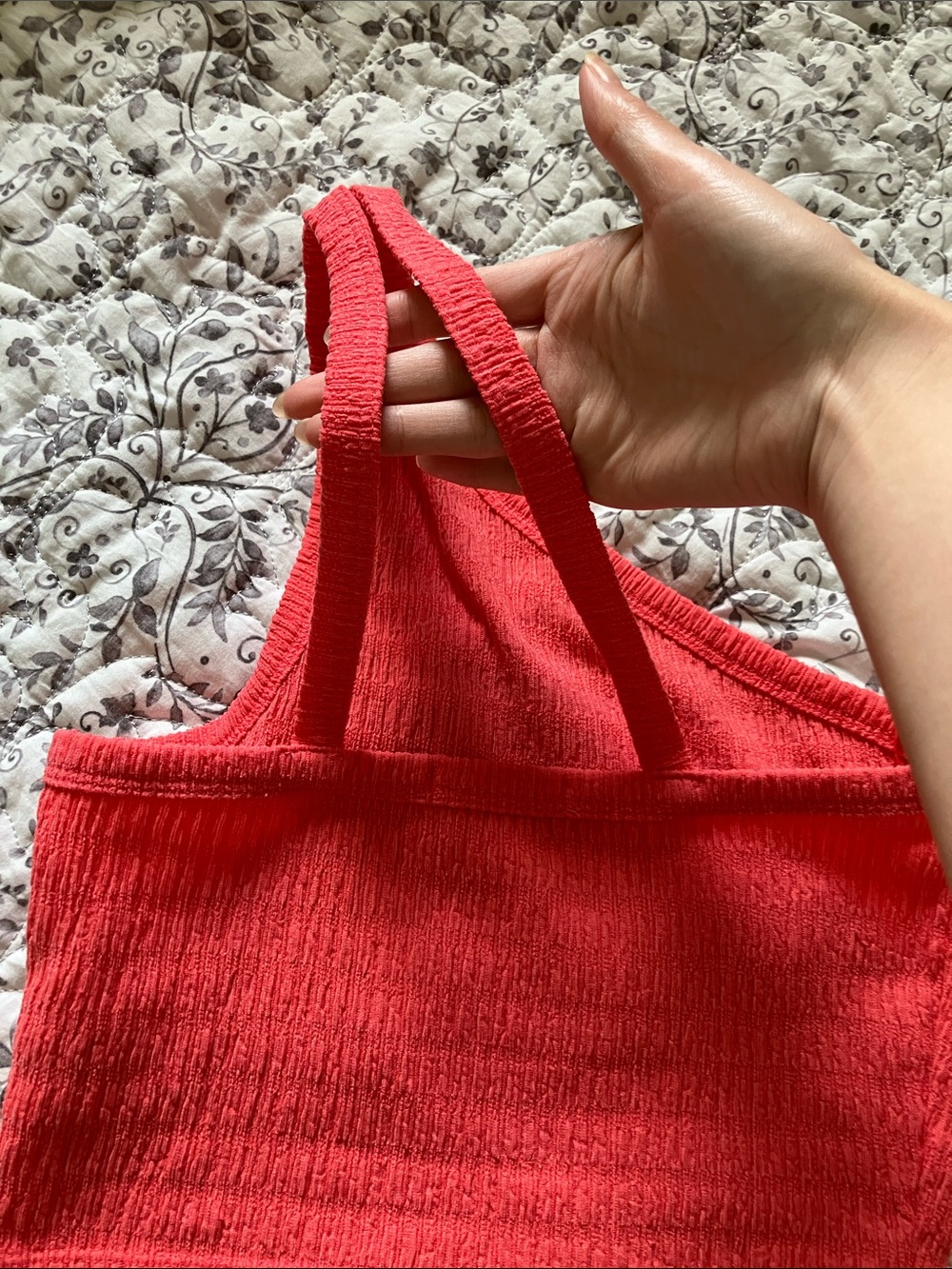 American Eagle Outfitters One-Shoulder Ribbed Crop Top - Coral Red - Picture 4 of 5